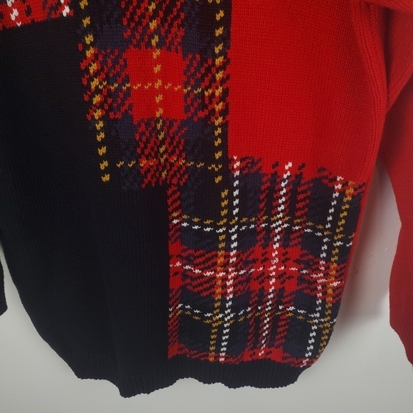 Vintage Picone Sport Sweater Womens Small Red‎ Black Plaid Tunic Shoulder Pads - Picture 4 of 8